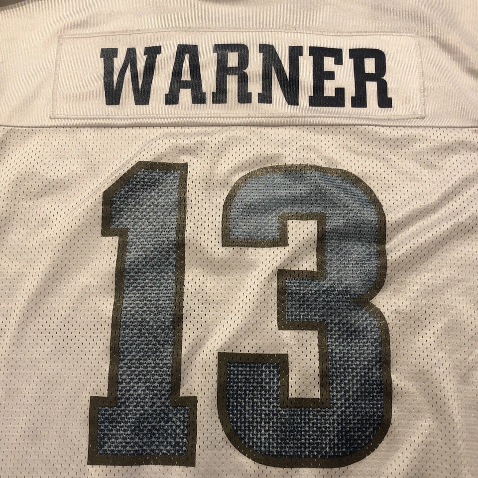Camiseta masculina Kurt Warner St Louis Rams tamanho grande branca LA - Imagem 3 de 4