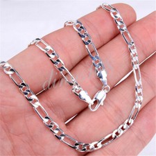 Men Women's Genuine 925 Sterling Silver 20inch 3.8mm Wide Figaro Chain Necklace
