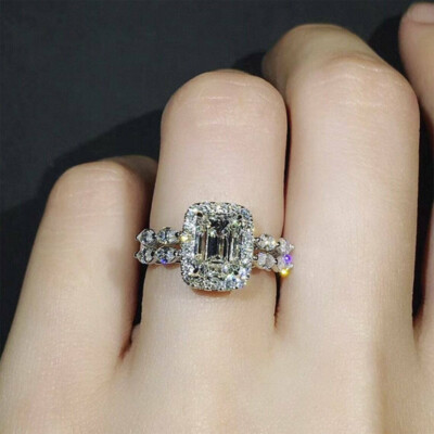 4 Kt Smaragd Diamant Halo Hochzeit Ring Verlobungsring Weißgold-Finish gr 54-62