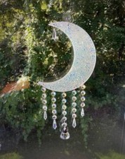 Crystal Moon Dream Catcher, Suncatcher, Hanging Moon Decor, Moon Phases, Opal