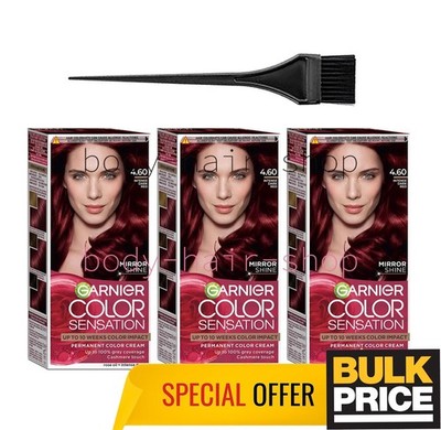 Garnier Color Sensation Hair Color 4.60 Intense Dark Red Luminous Shine 3-Pack