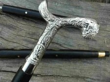 Antique Solid Brass Viking Wooden Walking Cane Vintage Stick Gift for Men Women