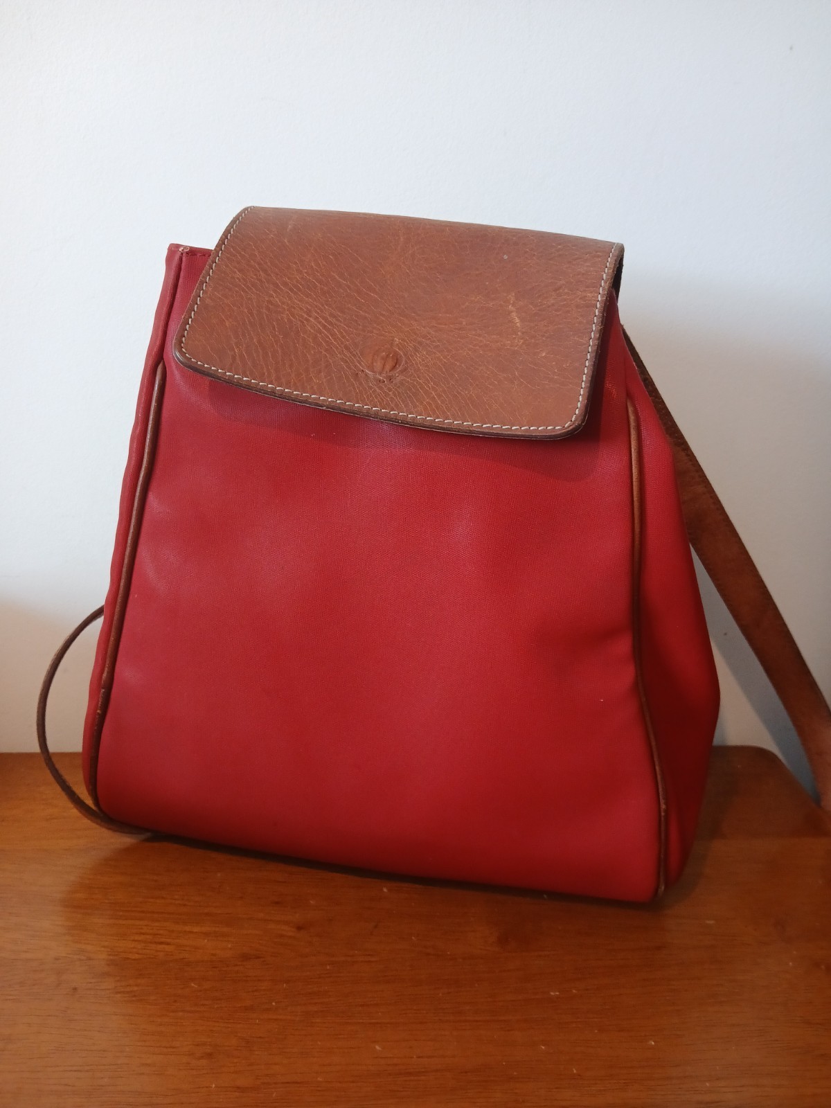 caballo vintage Ladies red canvas and real leather rucksack