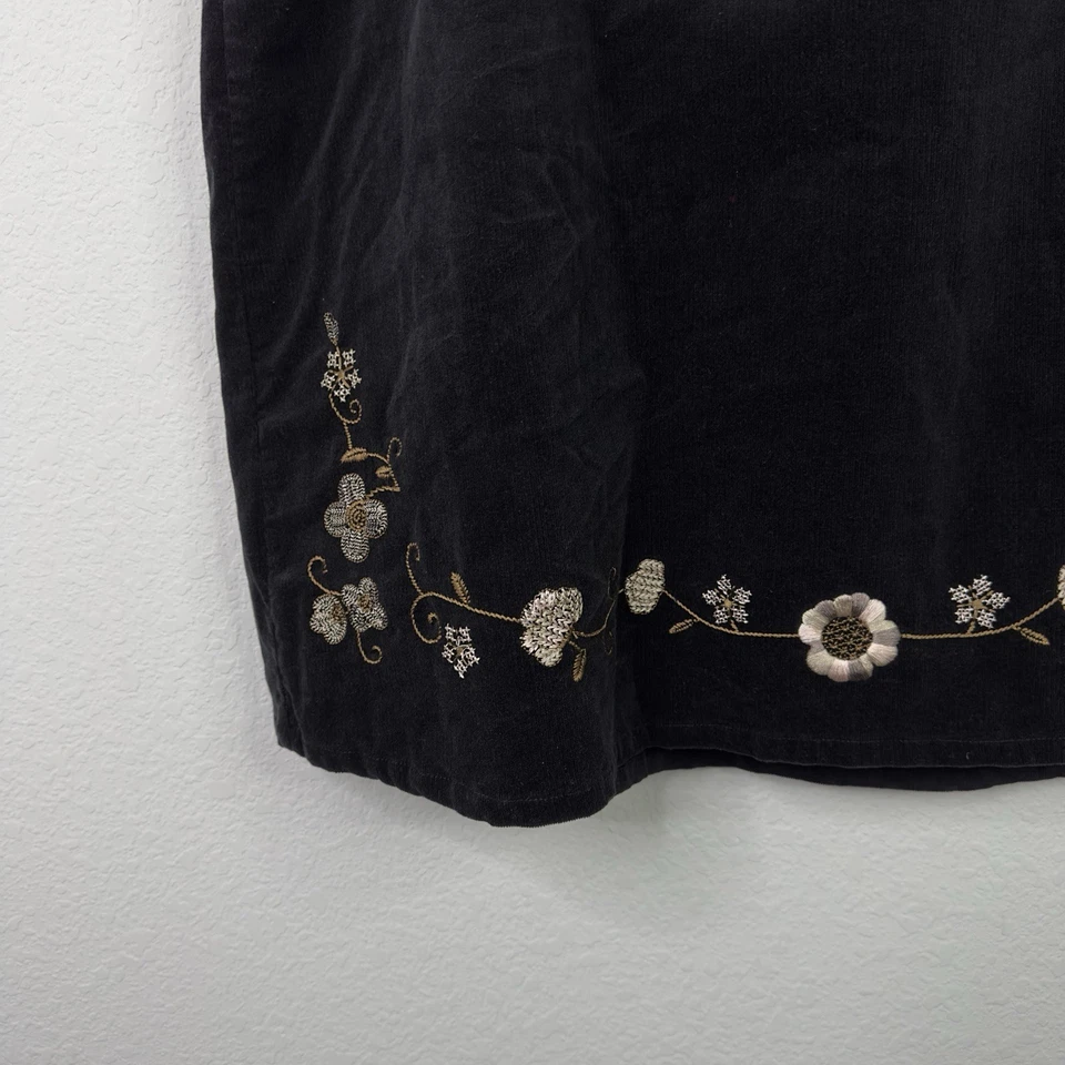 Denim & Co Skirt Womens 2X Black Corduroy Floral Embroidered Boho Cottagecore - Image 4 of 4