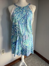 Lilly Pulitzer M Blue Haven HEY SOLEIL LALA ROMPER Halter Neck Lace Medium