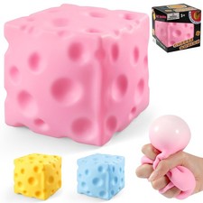 Cheese Squishy Cube, Block Squeeze Toy, Stress Ball 2.4 IN, Pink