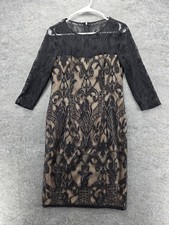 Adrianna Papell Dress Womens 6 Black Lace Sheath 3/4 Sleeve Cocktail Formal