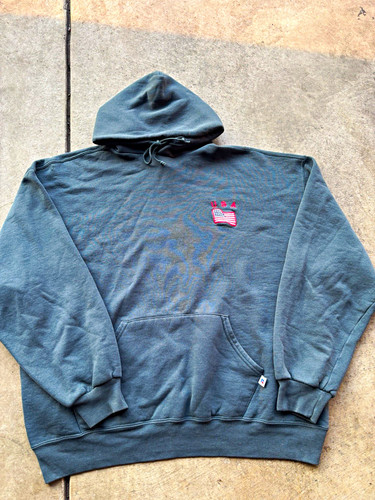 Russell Athletic Men’s Pullover Fleece Hoodie Gray XL USA Flag Embroidered Logo