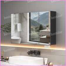 3 Doors Bathroom Medicine Cabinet Black Wall Mounted Mirror Cabinet with Shelves