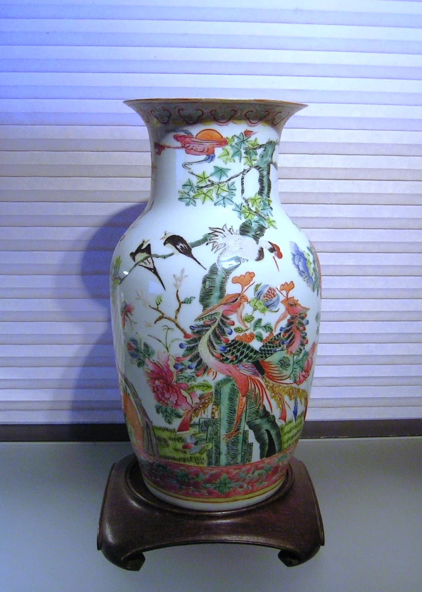 中国花瓶 年代品 古董品美術品 清代（19世纪）古董中国花瓶，饰以凤凰和花卉图案– Diddenantiques