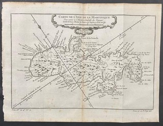 MARTINIQUE 1758 JACQUES NICOLAS BELLIN UNUSUAL ANTIQUE COPPER ENGRAVED MAP