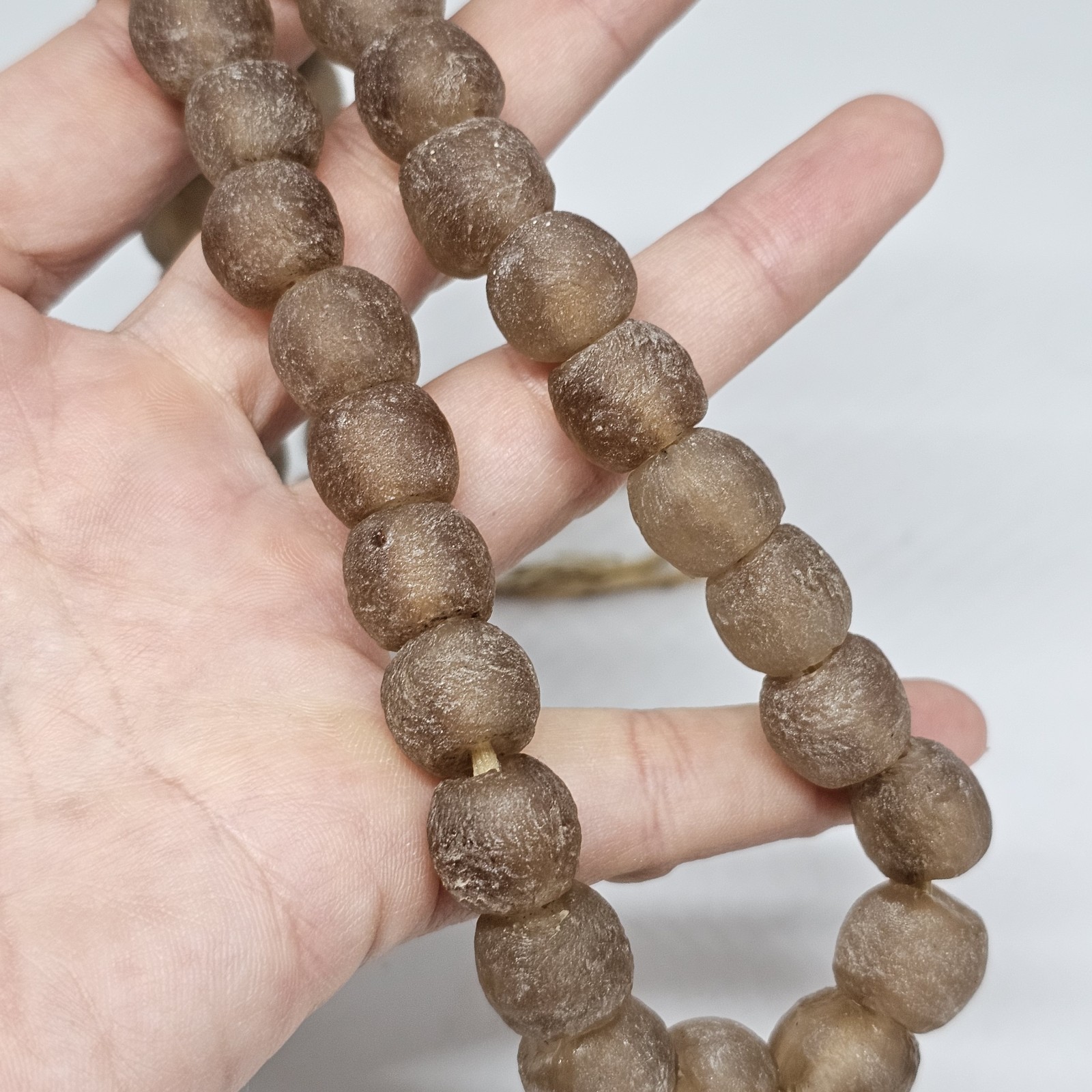 Ghana African Krobo Transparent Matte Brown Recycled Glass Trade Beads
