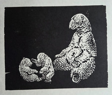 Jürgen Wittdorf: Eisbärin mit Jungen, 1958, ORIGINAL-Holzschnitt.