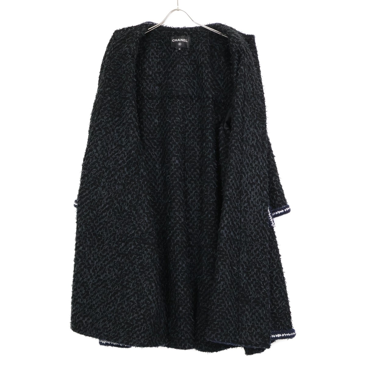 Chanel 22Aw P73170V64561 Bijoux Button Tweed Long Coat 36 Black  