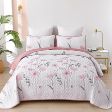 Floral Quilt Set Queen,Pink Bedspread Queen Size 3 Pieces Lightweight Farmhouse
