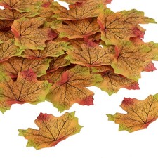 200pcs Artificial Leaves Fall Maple Autumn Fake Leaf Decoration, Green Yellow