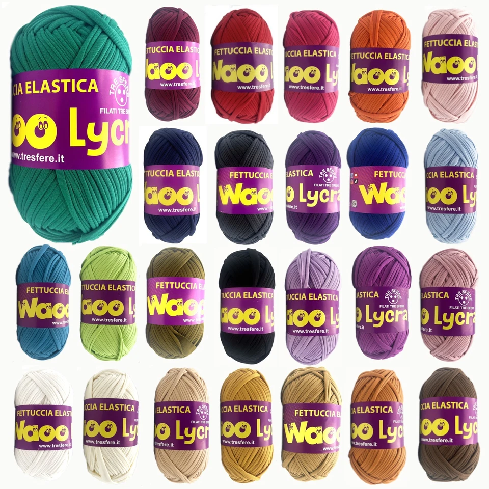 TRE SFERE Fettuccia Elastica WAOO LYCRA Filato per Borse Uncinetto e Ferri GELSTORE