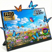 AXM Portable Gaming Monitor 16in 120Hz 1080P IPS 400 Nits USB-C HDMI 140 sRGB