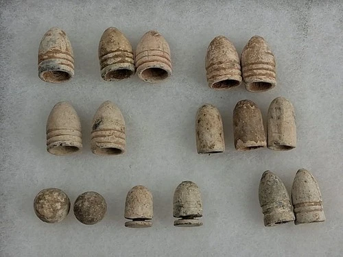 Civil War Relic Bullets Lot – 9 Dug Lead Minie Balls & Pistol Rounds Non-Firing