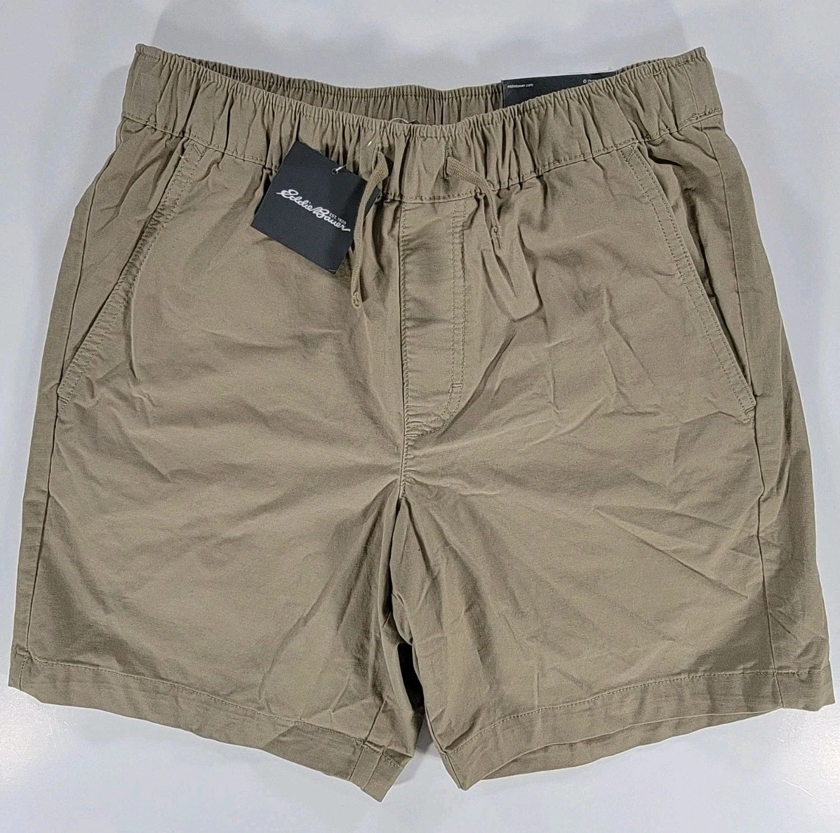 Eddie Bauer Voyager Pull-On Shorts Mens Small Beige Stretch Twill Chino Hiking