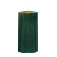 LED Kerze Streifen H. 15Cm D. 7,5Cm DunkelgrüN Mit Timer Formano