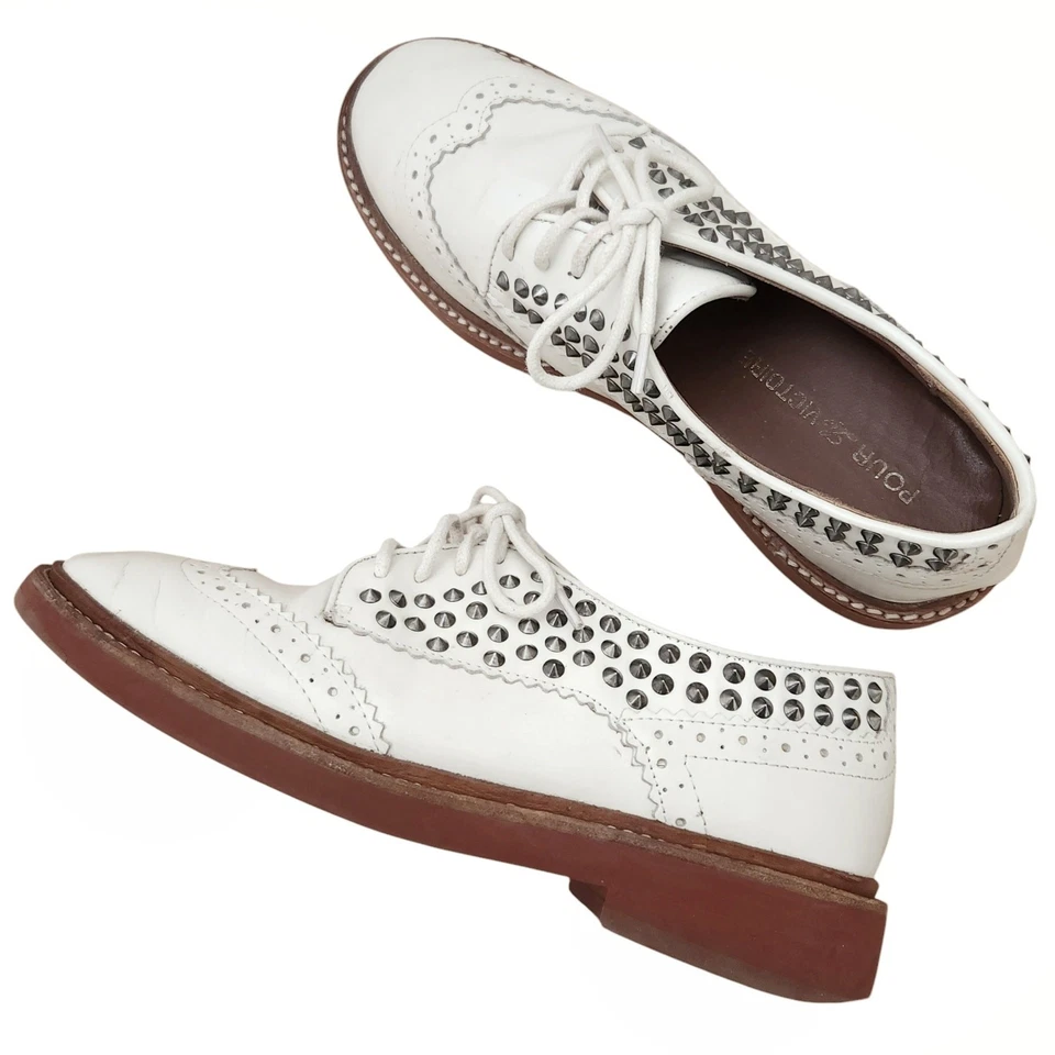 POUR LA VICTOIRE Mayah zapatos oxfords con cordones puntas de ala cuero blanco brogues 7.5 Foto 3 de 4