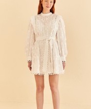 Farm Rio ANTHROPOLOGY White Long-Sleeve 3d Floral Mini Dress Sz XL un Worn New