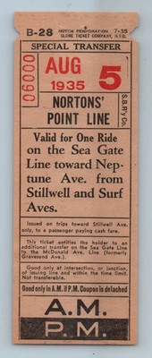 BMT Brooklyn Manhattan Aug 5, 1935 Nortons' Point Line S.B. R'y Co Ticket #00090