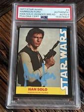 Harrison Ford Signed 1977 Star Wars Wonder Bread HAN SOLO #4 BAS PSA 9 Auto Auth