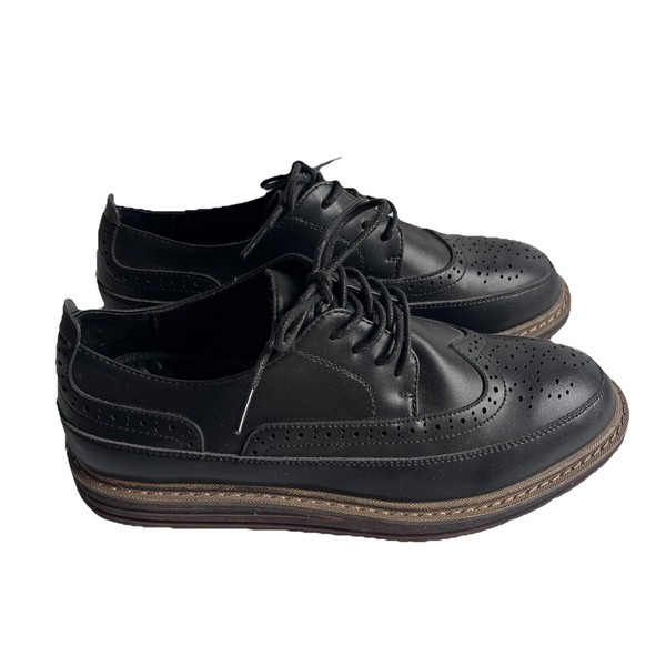 Ladies Size 9 Black Lace Up Brogues Oxford Wingtip Shoes Faux Leather As New