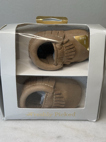 Freshly Picked Brown Moccasin Baby Shoe Leather Fringe Soft Bottom Size 1