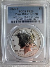 2026-P SemiQ Reverse Proof Peace Dollar w/ Liberty Bell 250 Privy PCGS PR69