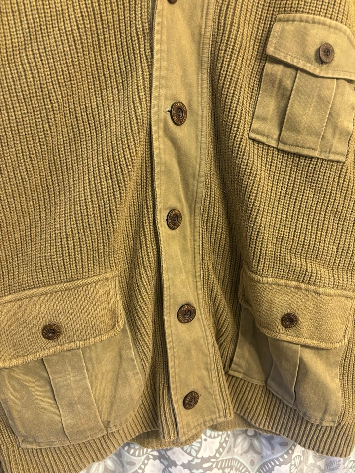 Orvis Hawker Twill Cardigan Sweater Men XL  Khaki Cotton Field Utility Grandpa - Image 2 of 4