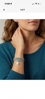 $45 LUCKY BRAND BEADED TURQUOISE & SILVER 3OC BRACELET W/ STUD EARRINGS #30