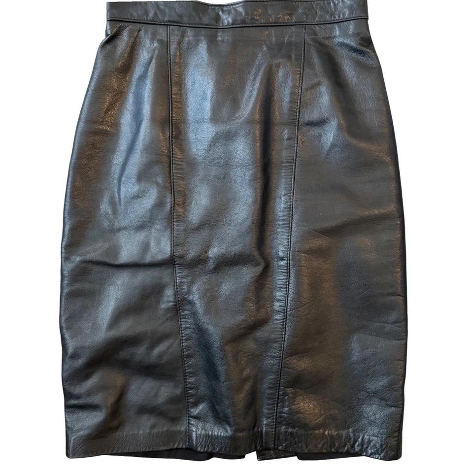 Falda lápiz Danier negra de cuero genuino para mujer talla 6 cintura alta midi clásica Foto 2 de 4