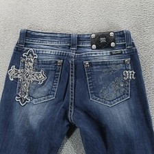 Miss Me Jeans Womens 28 Blue Easy Boot Bootcut Mid Rise Cross Rhinestone