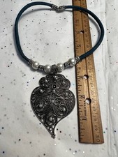 Heart of Viana Silver Pearl Pendant on Portuguese BLUE Cork Necklace Portugal