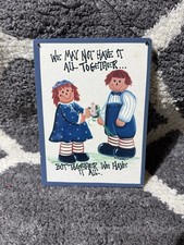 Vintage Cute Raggedy Ann And Andy Wood Wall Hanging 5 X 7"