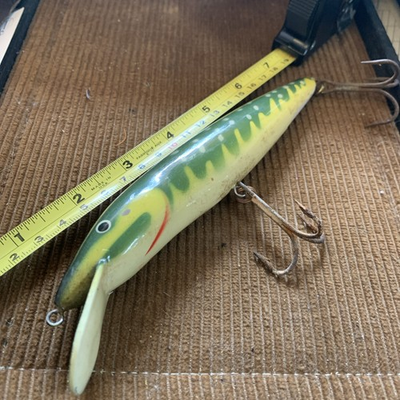 #ad Vintage DAM Wood Fishing Lure 7” Stamped Lip $22.00