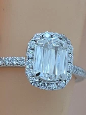 Engagement Ring , .72ct Emerald Rectangular Center Diamond,18k White Gold, New 