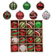 Christmas Ornaments Set, 16ct Red Green White Shatterproof Christmas Tree Dec...