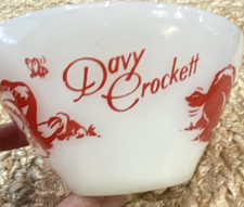 FireKing Davy Crockett Pattern White Red Glass Round Bowl Collectible