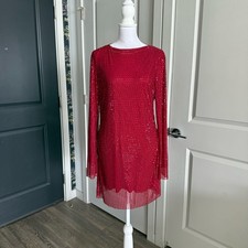Zara Red Beaded Long Sleeve Holiday Party Dress Size M