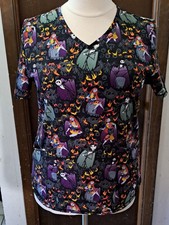 Woman's Disney Nighmare Before Christmas Medical Scrub Top Size Large Pockets
