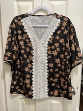 Women's V Neck Tops 3/4 Sleeve black with Lace front detail  Tunic