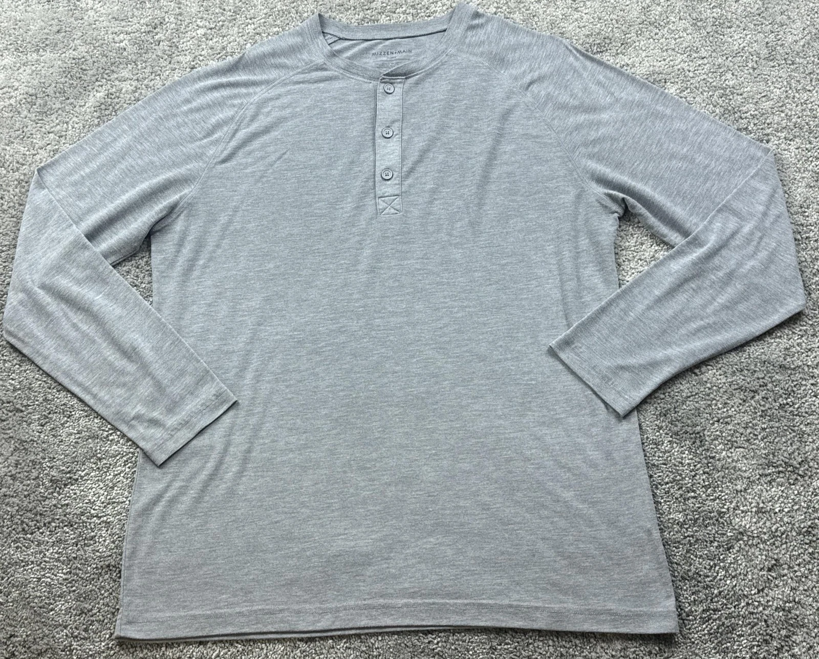 Mizzen+Main Henley Shirt Mens XL Gray Long Sleeve Lightweight Soft Stretch