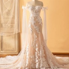 Bohemia Lace Applique Mermaid Wedding Dresses Chapel Train Strapless Bridal Gown
