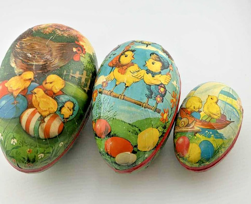 VTG Paper Mache Easter Egg Candy Containers Hen Chicks Ducks Germany Lot 3