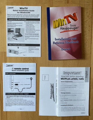 Hauppauge WIN TV Installations Handbuch ca.141 Seiten + Quick Installation Guide