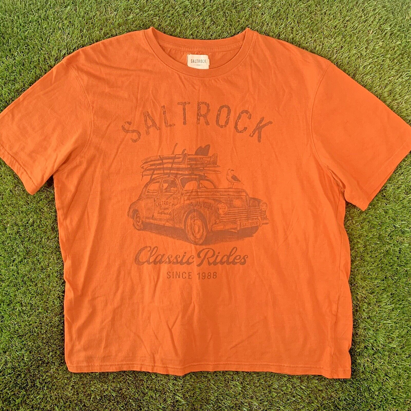 SALTROCK T Shirt Mens Large Orange 1988 Classic Car S… Gem